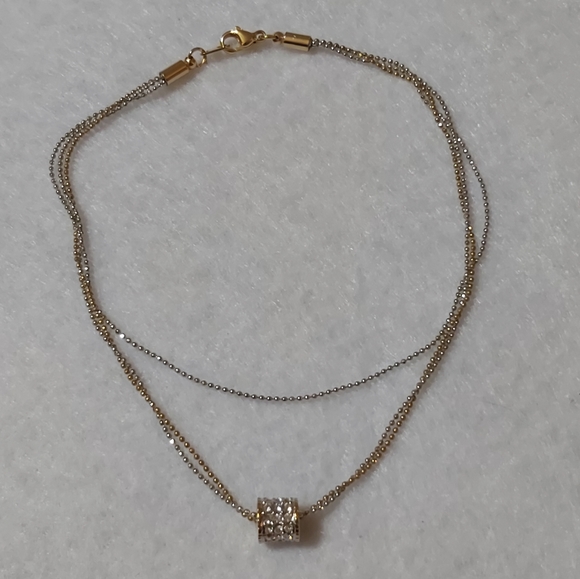 Silver & Gold Plated Anklet w/Cubic Zirconia Cylinder Pendant - Picture 6 of 6